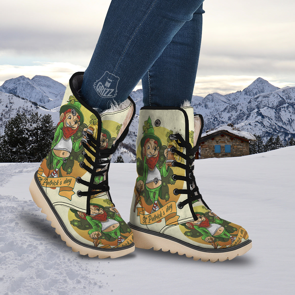 Patrick's Day Cute Shamrock Saint Print Snow Boots-grizzshop