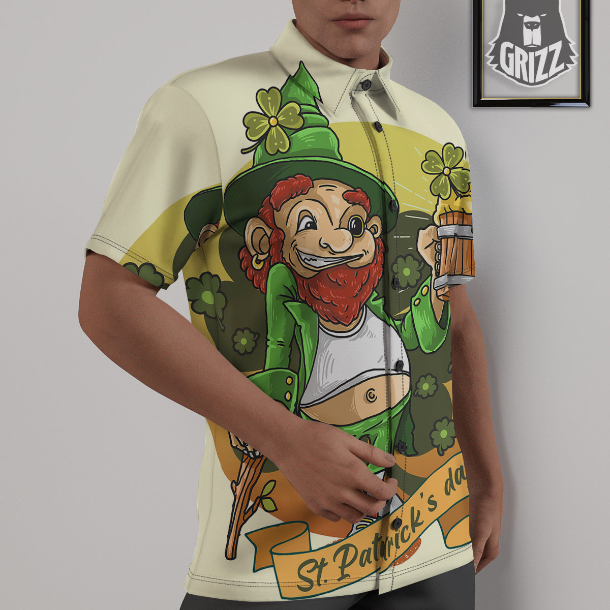 Patrick's Day Cute Shamrock Saint Print Untucked Shirts-grizzshop