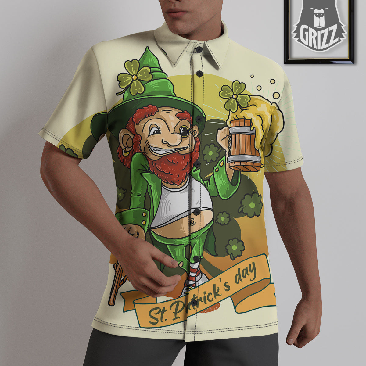 Patrick's Day Cute Shamrock Saint Print Untucked Shirts-grizzshop