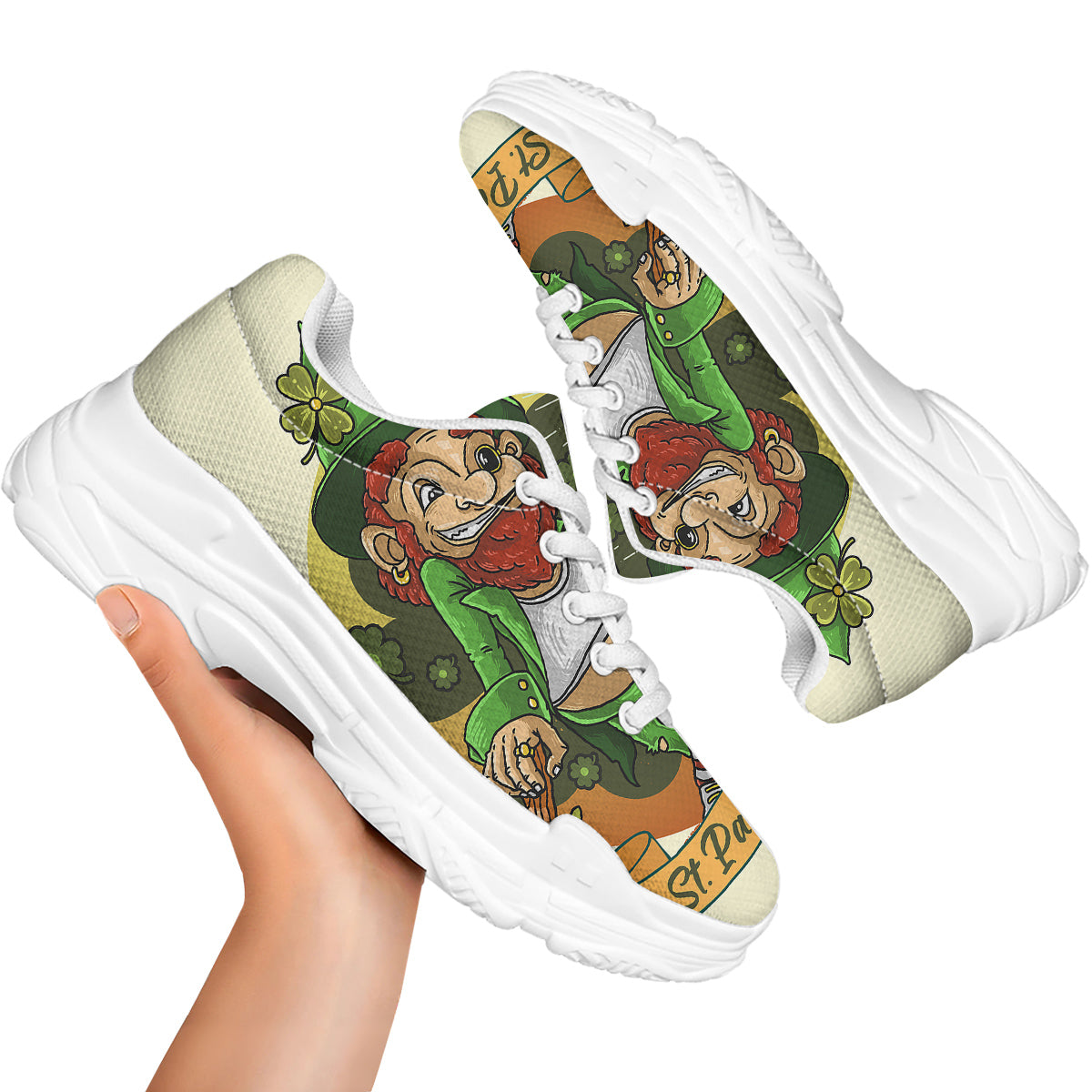 Patrick's Day Cute Shamrock Saint Print White Chunky Shoes-grizzshop