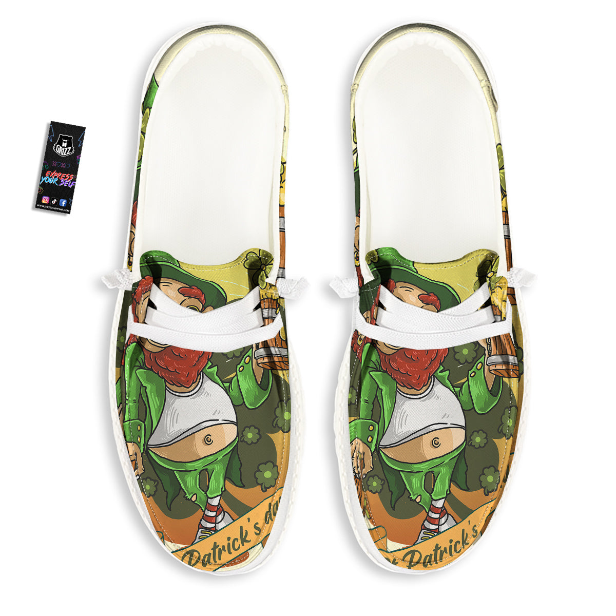 Patrick's Day Cute Shamrock Saint Print White Loafers-grizzshop