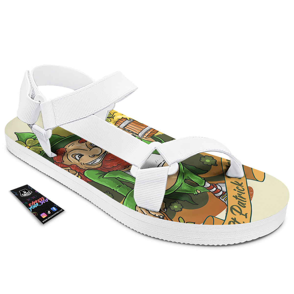 Patrick's Day Cute Shamrock Saint Print White Open Toe Sandals-grizzshop