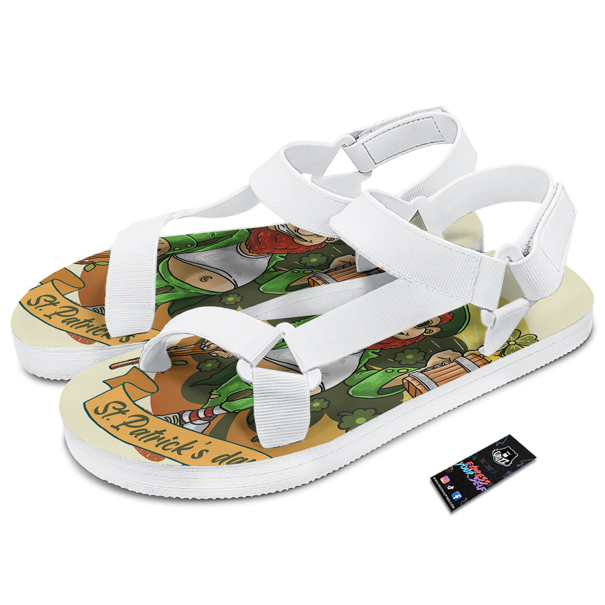 Patrick's Day Cute Shamrock Saint Print White Open Toe Sandals-grizzshop