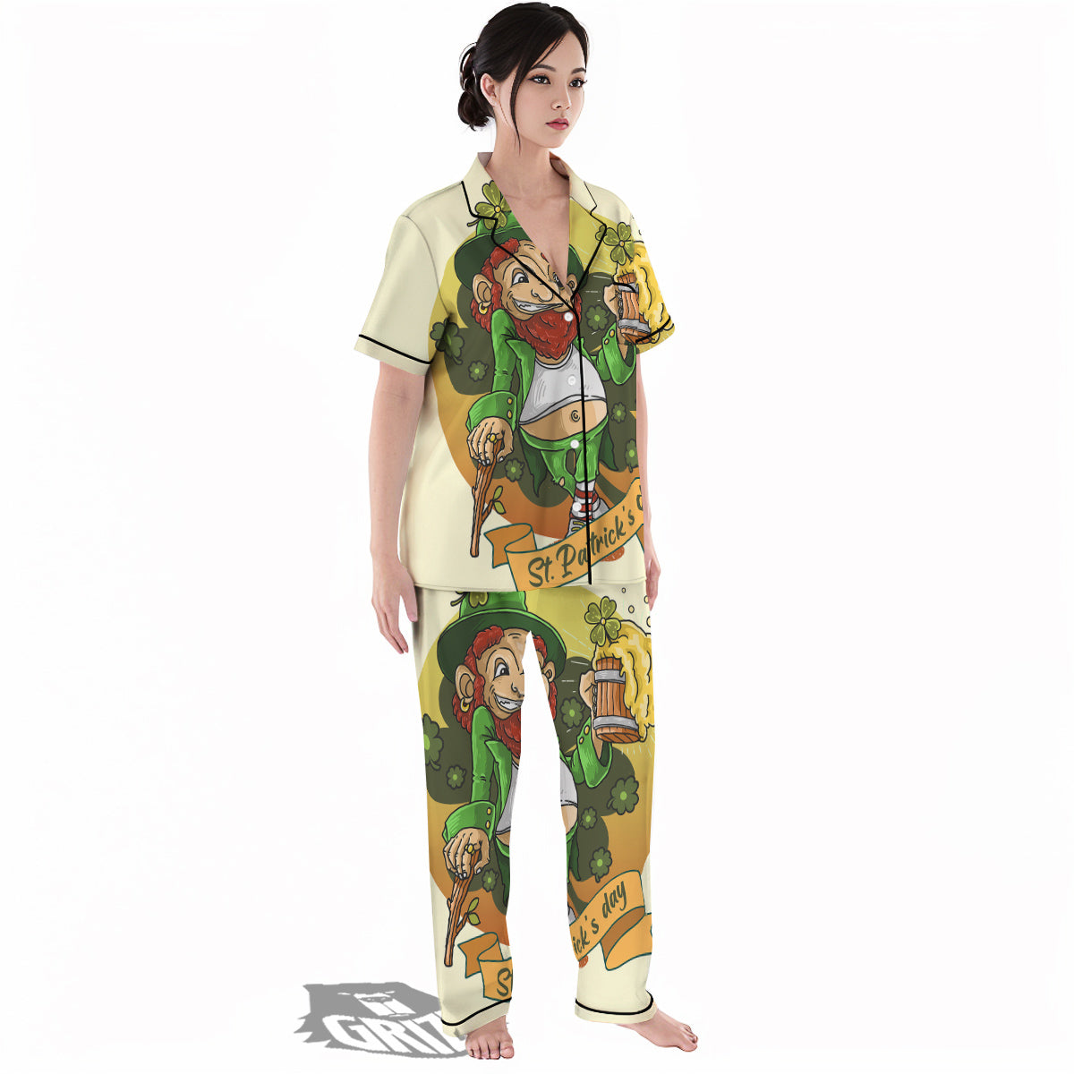 Patrick's Day Cute Shamrock Saint Print Women's Pajamas Set-grizzshop