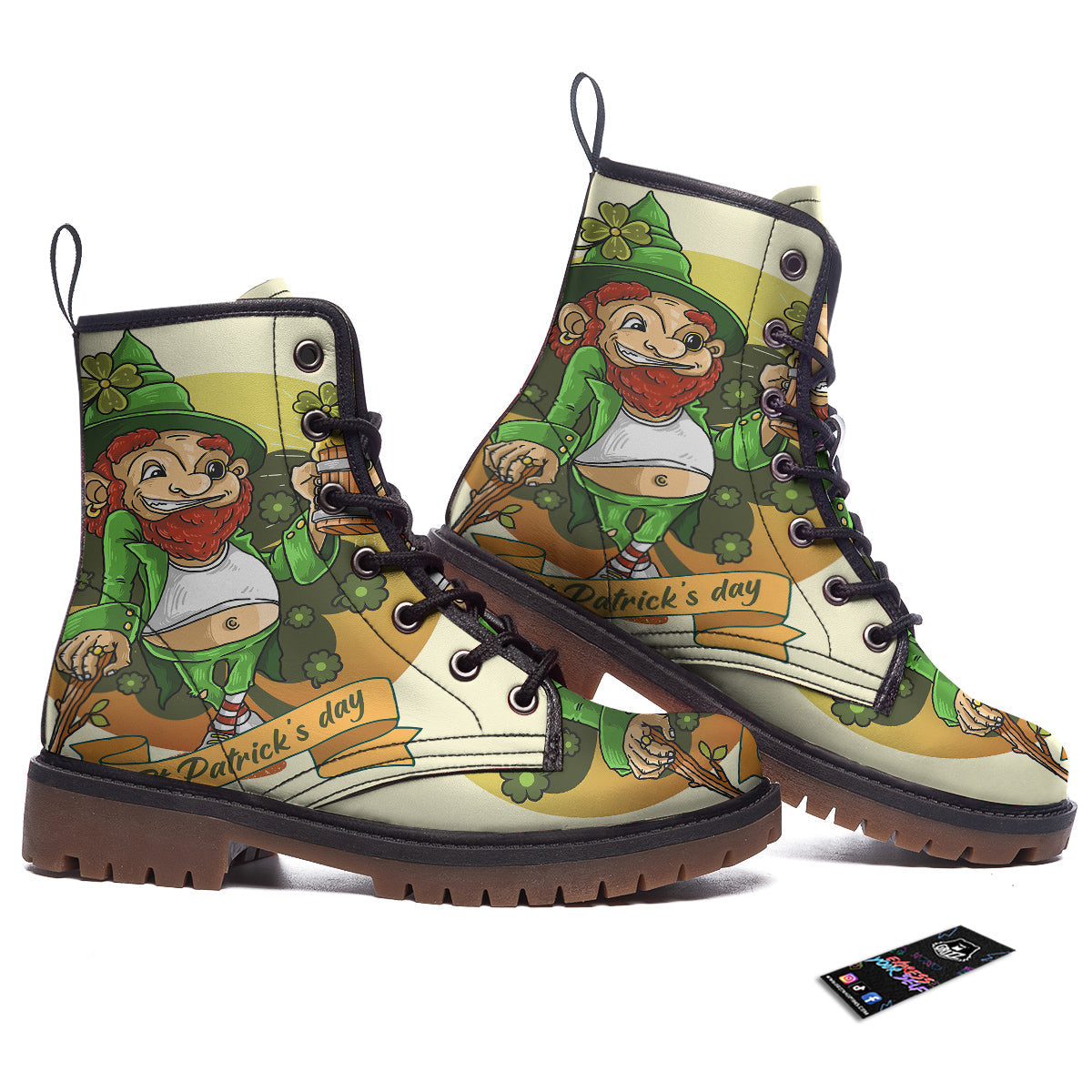 Patrick's Day Cute Shamrock Saint Print Work Boots-grizzshop