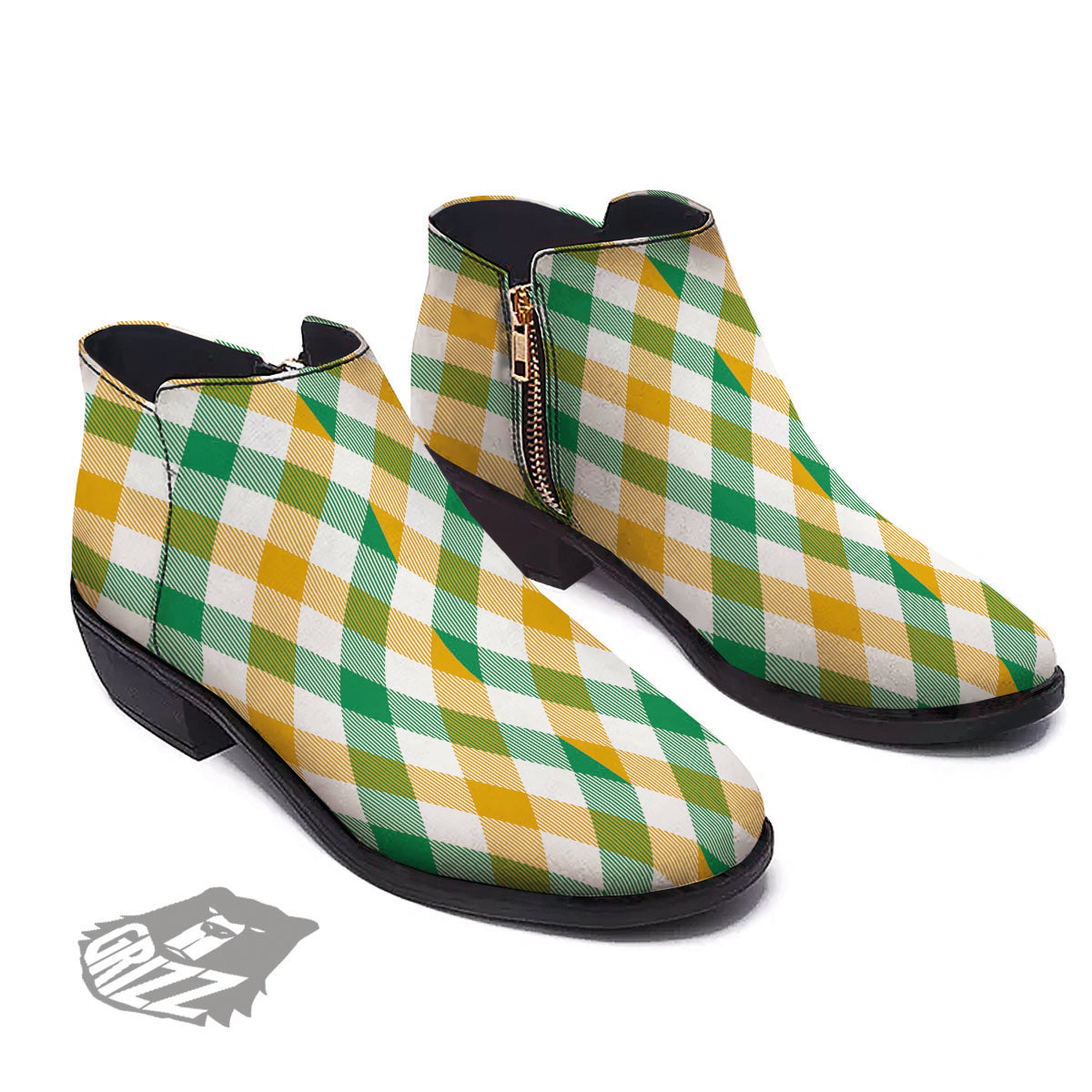 Patrick's Day Irish Plaid Print Ankle Boots-grizzshop