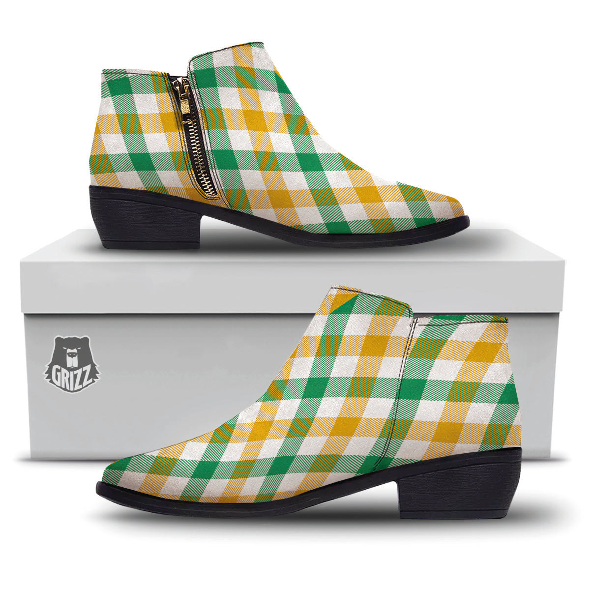 Patrick's Day Irish Plaid Print Ankle Boots-grizzshop