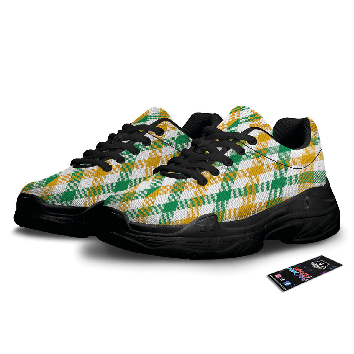 Patrick's Day Irish Plaid Print Black Chunky Shoes-grizzshop