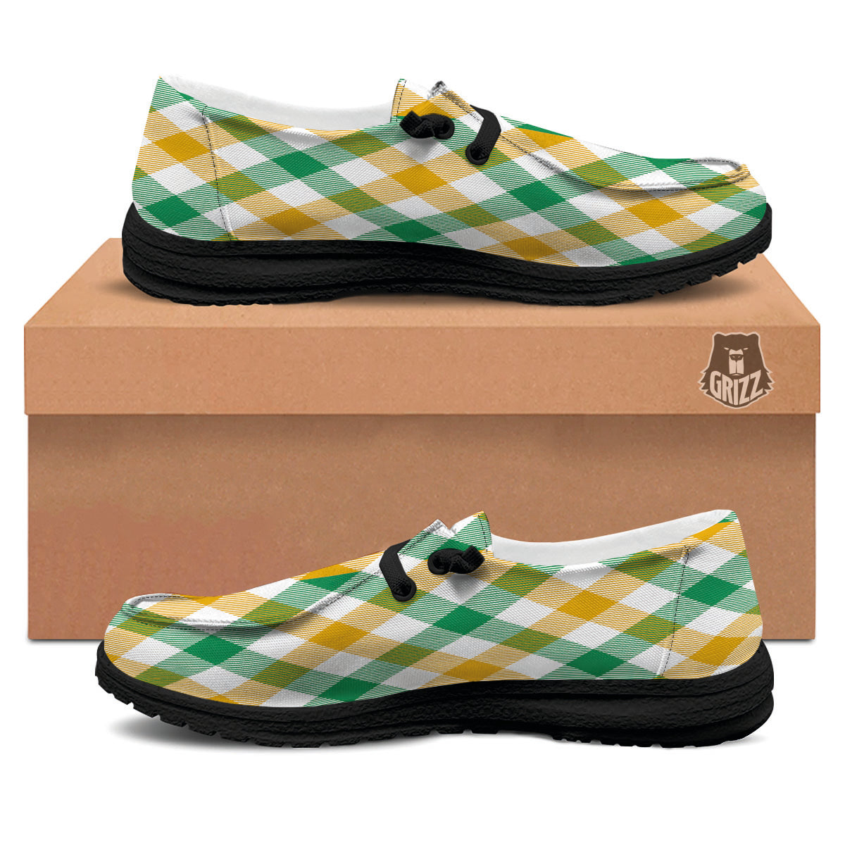 Patrick's Day Irish Plaid Print Black Loafers-grizzshop