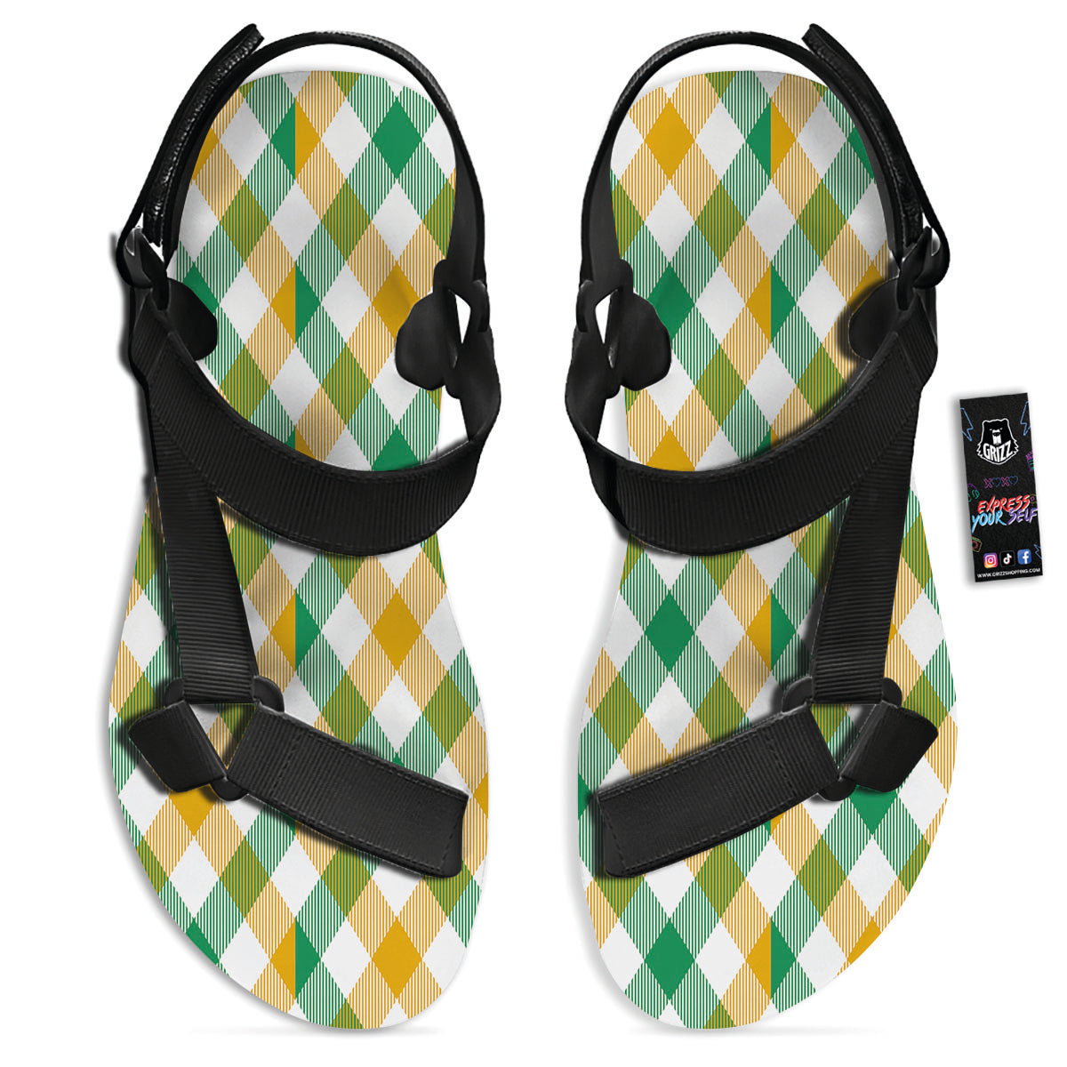 Patrick's Day Irish Plaid Print Black Open Toe Sandals-grizzshop