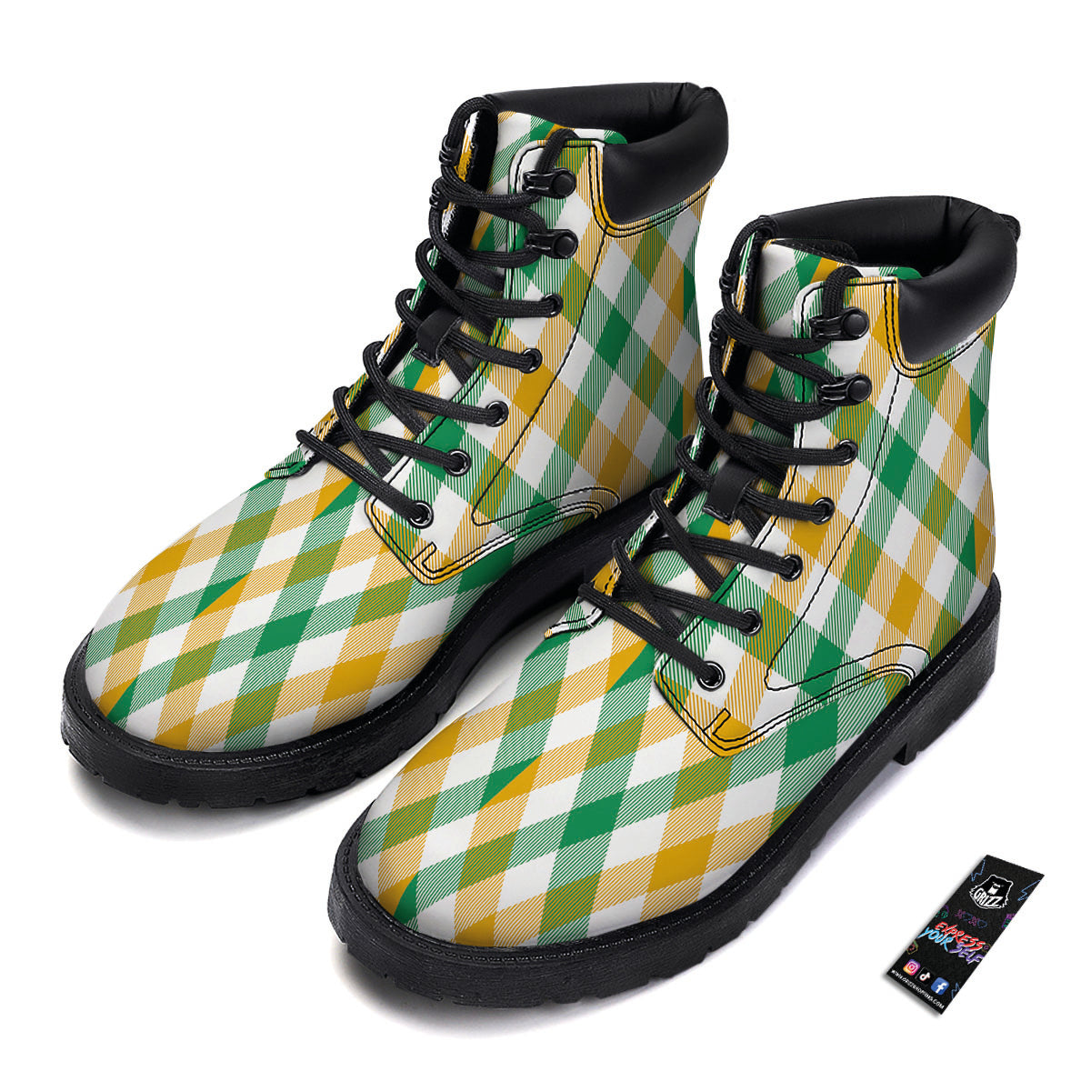 Patrick's Day Irish Plaid Print Boots-grizzshop