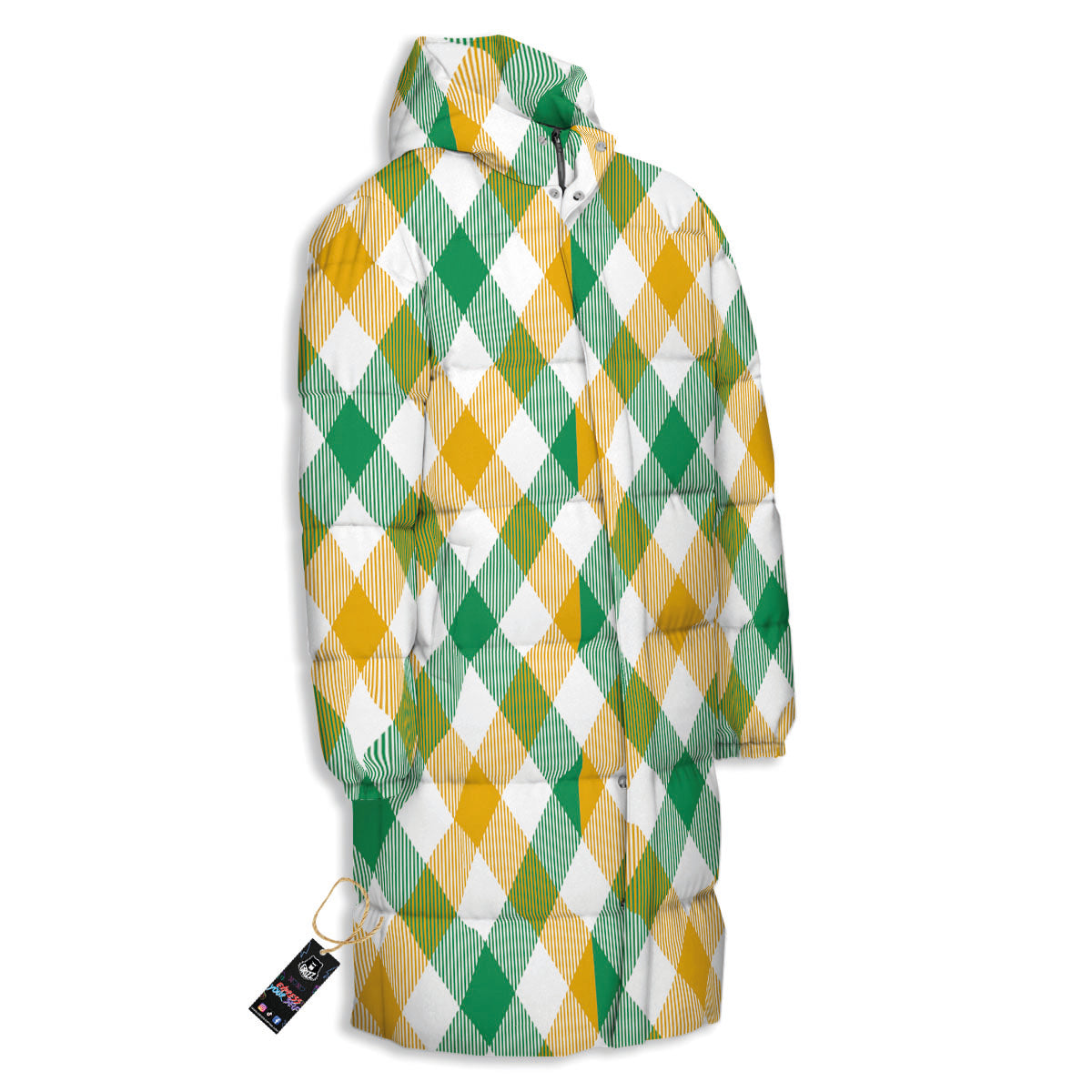 Patrick's Day Irish Plaid Print Long Down Jacket-grizzshop