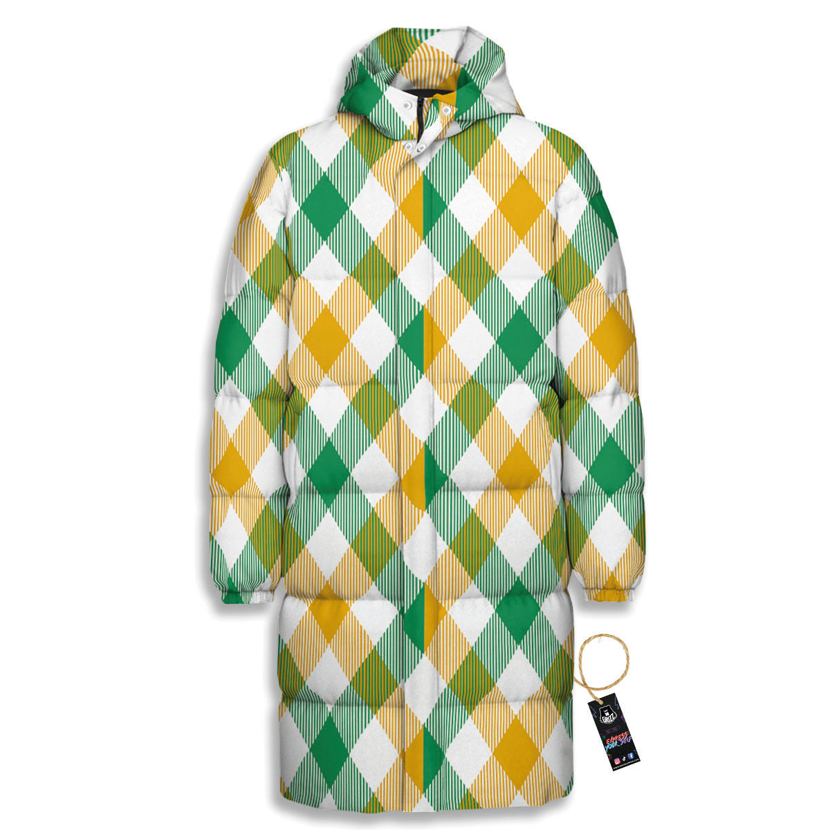 Patrick's Day Irish Plaid Print Long Down Jacket-grizzshop