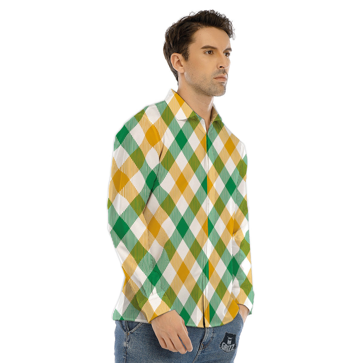 Patrick's Day Irish Plaid Print Men's Dress Shirts-grizzshop