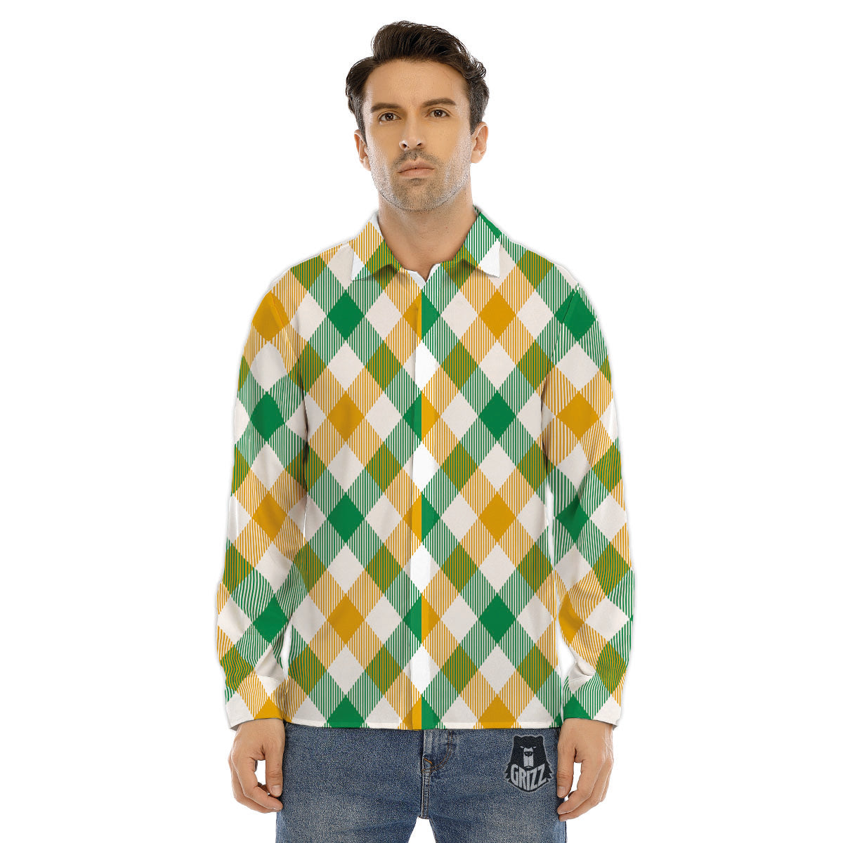 Patrick's Day Irish Plaid Print Men's Dress Shirts-grizzshop