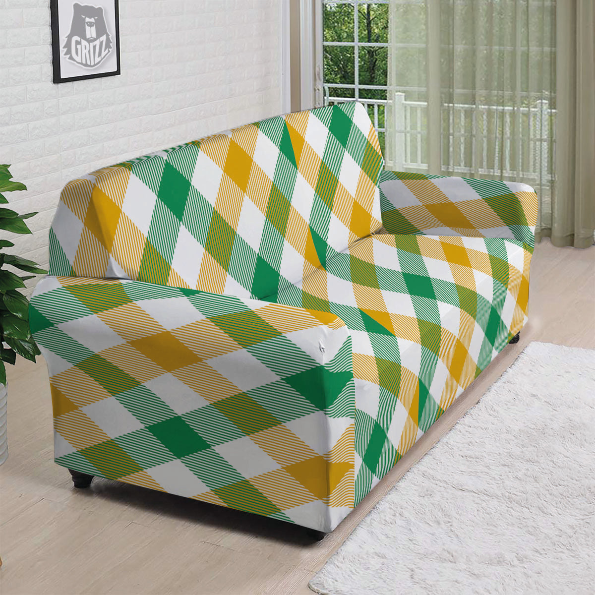 Patrick's Day Irish Plaid Print Sofa Cover-grizzshop