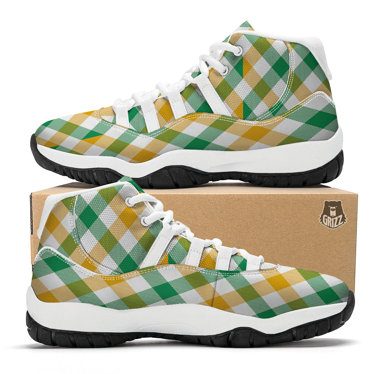 Patrick's Day Irish Plaid Print White Bball Shoes-grizzshop