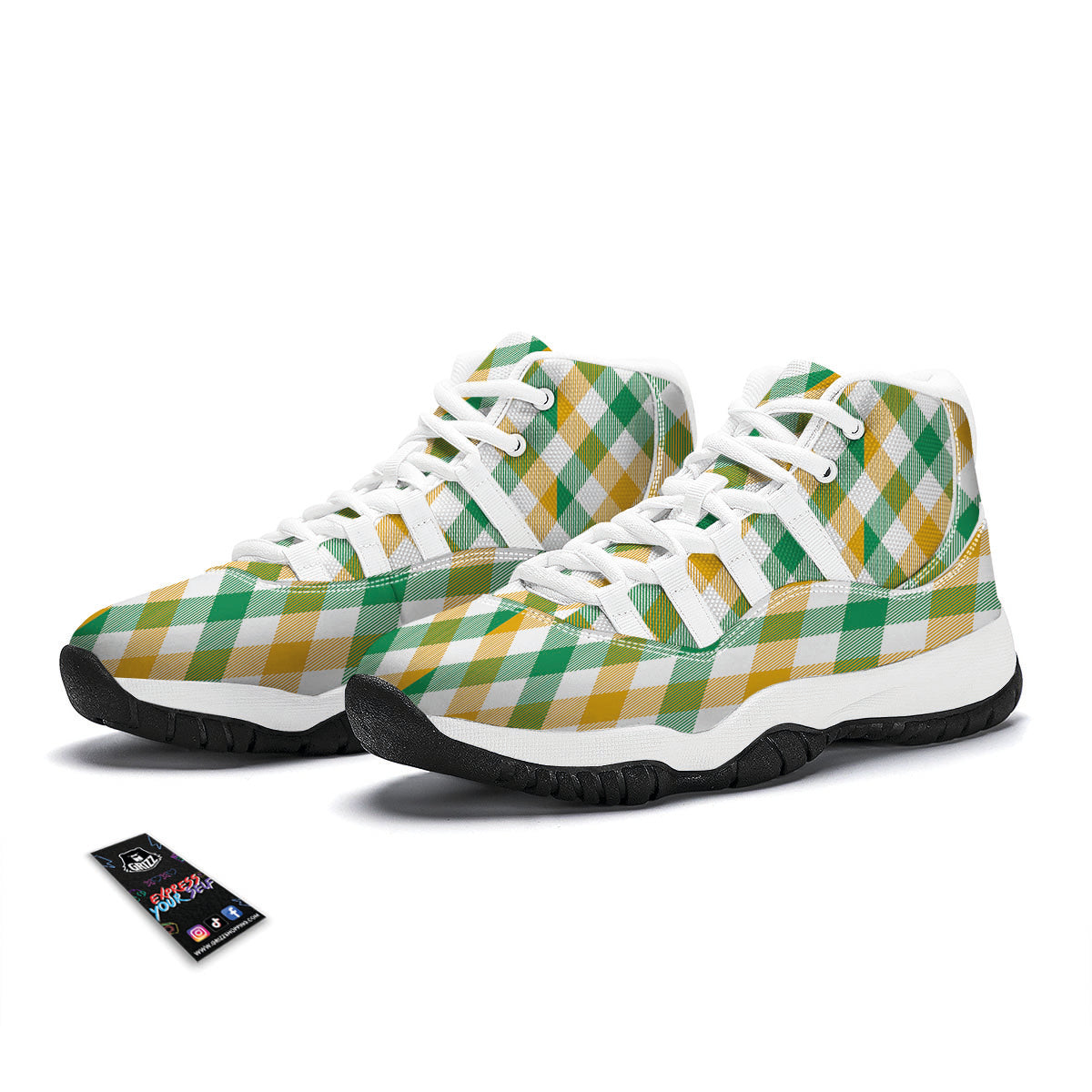 Patrick's Day Irish Plaid Print White Bball Shoes-grizzshop