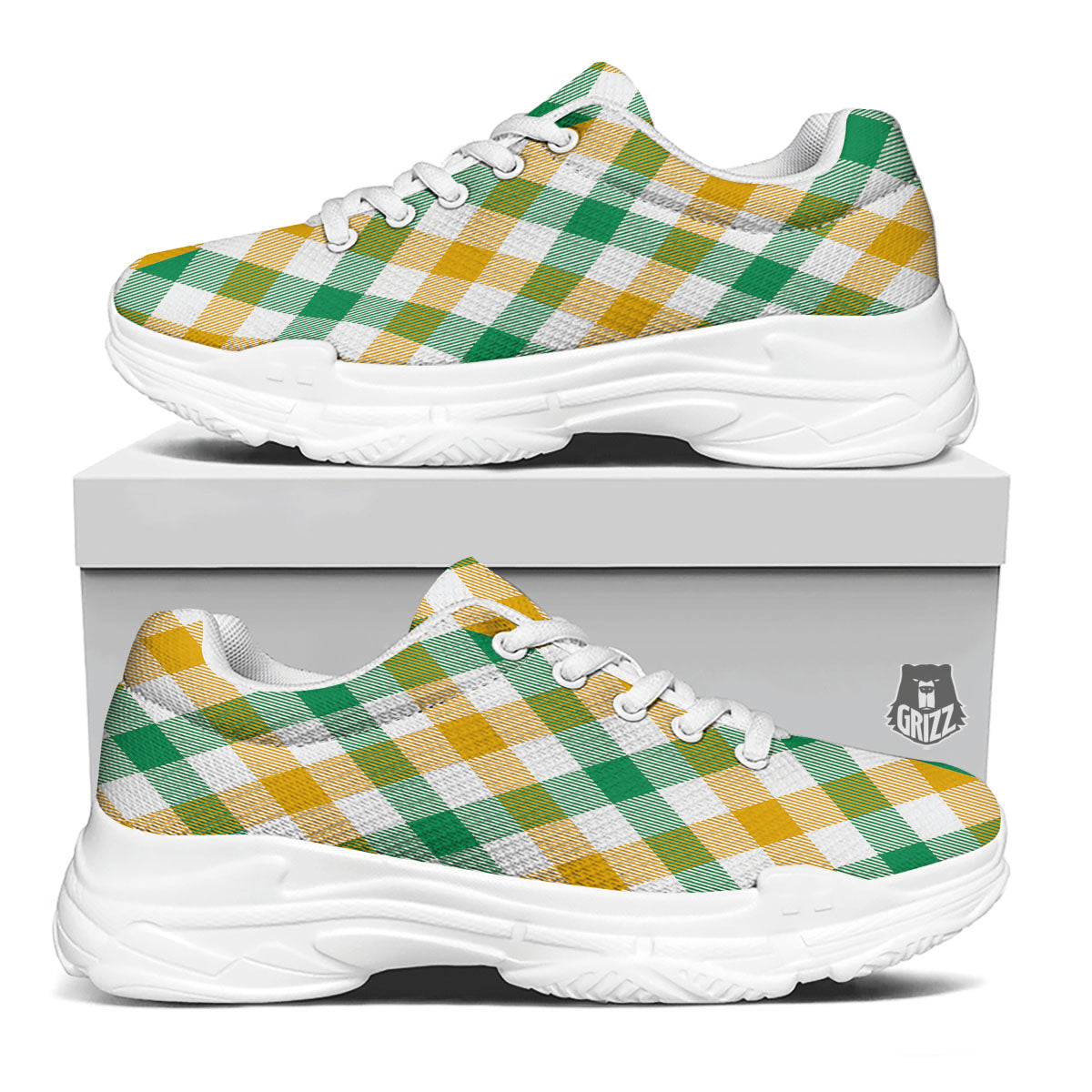 Patrick's Day Irish Plaid Print White Chunky Shoes-grizzshop