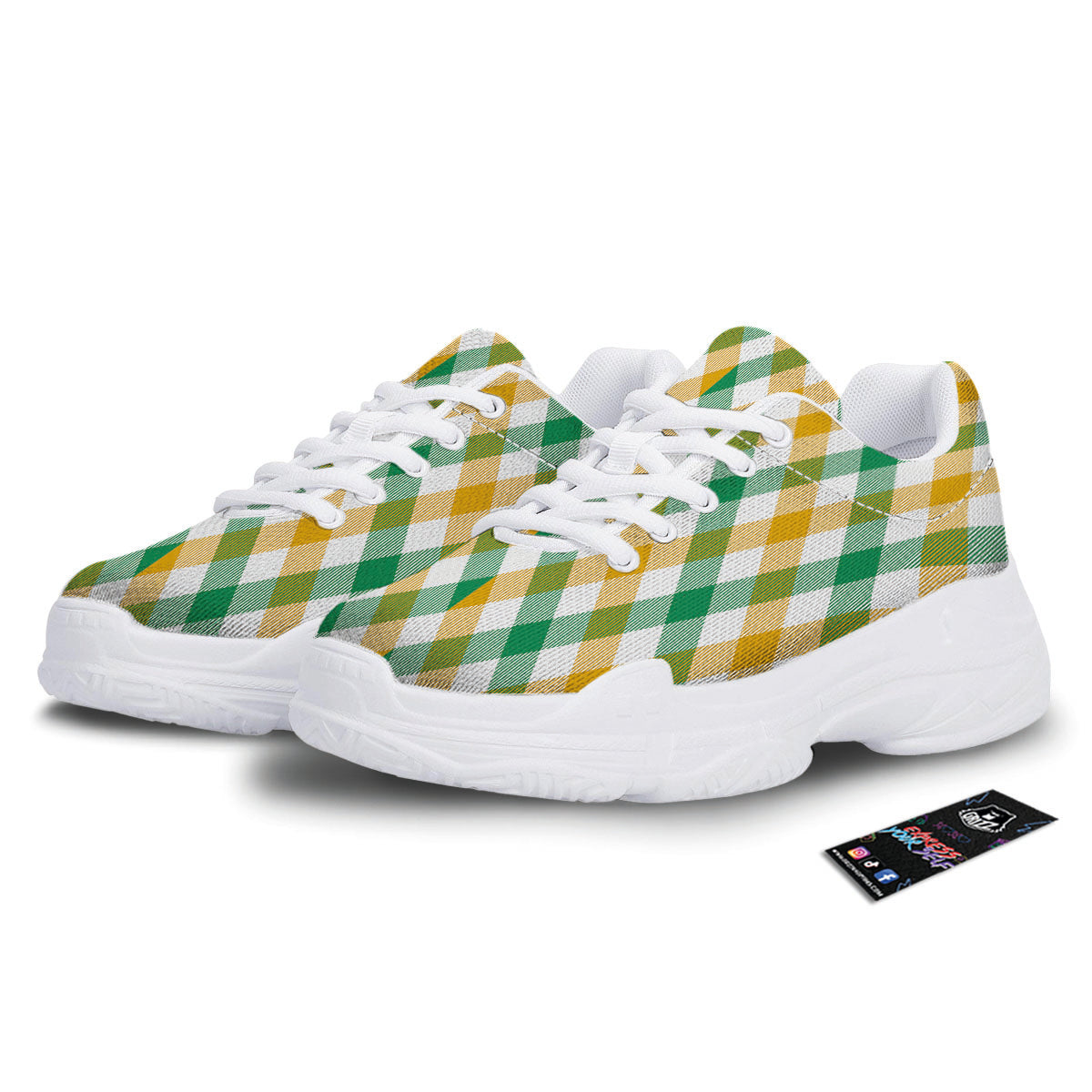 Patrick's Day Irish Plaid Print White Chunky Shoes-grizzshop