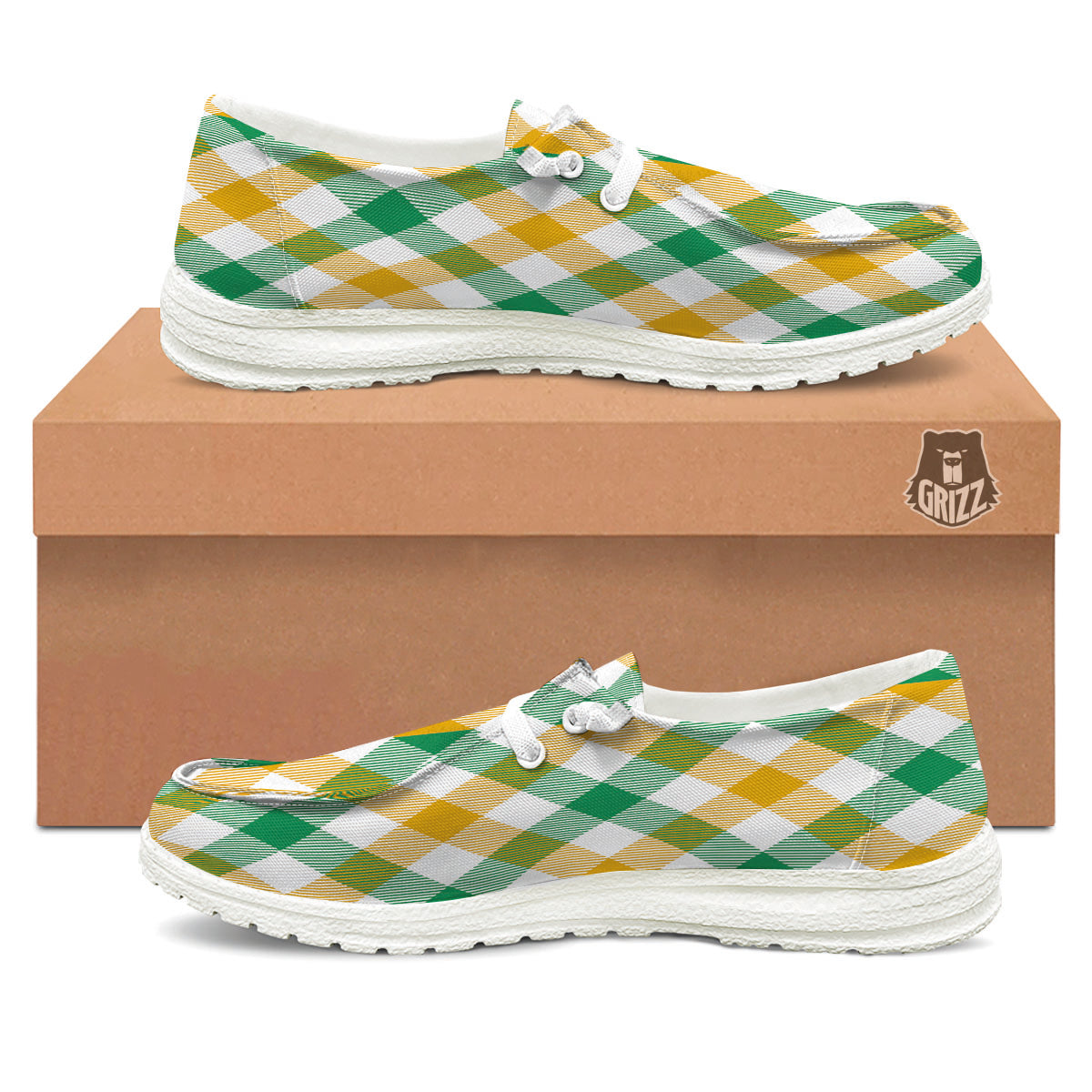 Patrick's Day Irish Plaid Print White Loafers-grizzshop