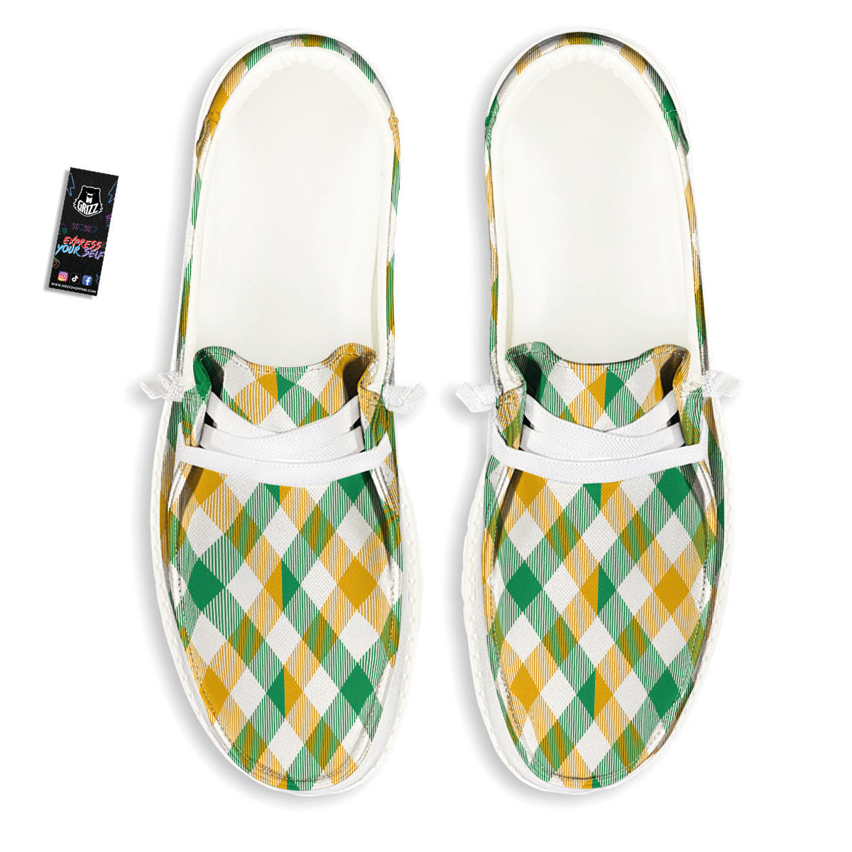 Patrick's Day Irish Plaid Print White Loafers-grizzshop