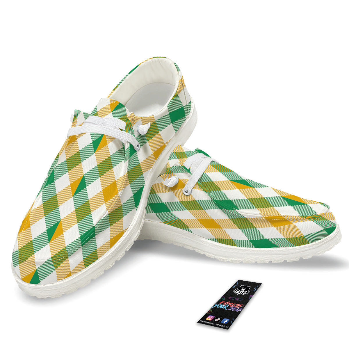 Patrick's Day Irish Plaid Print White Loafers-grizzshop