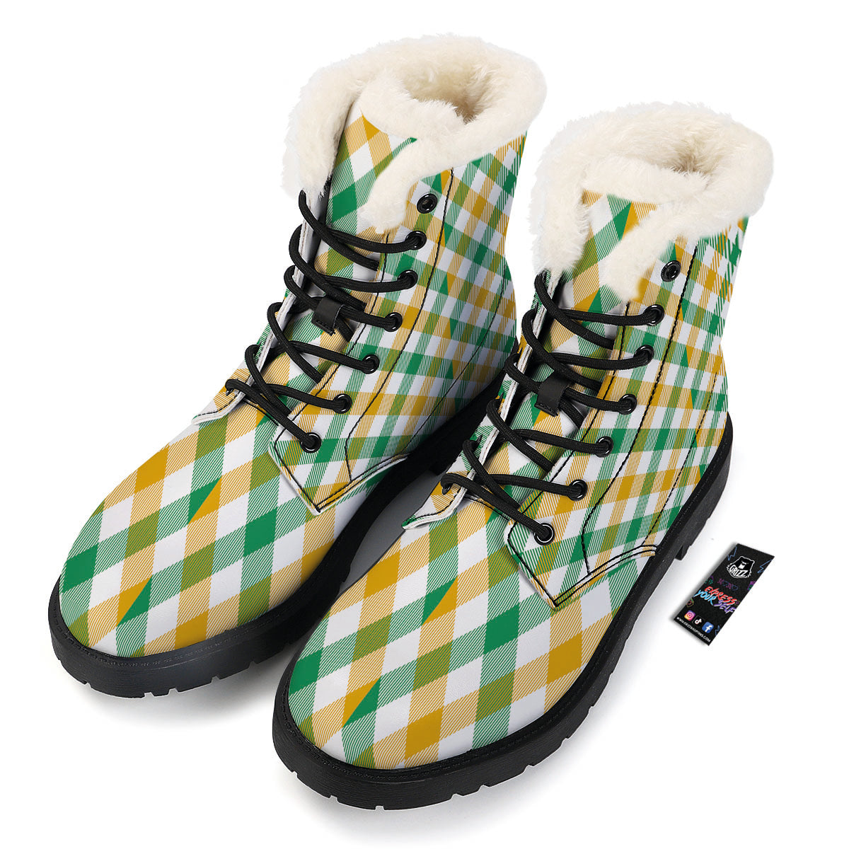 Patrick's Day Irish Plaid Print Winter Boots-grizzshop