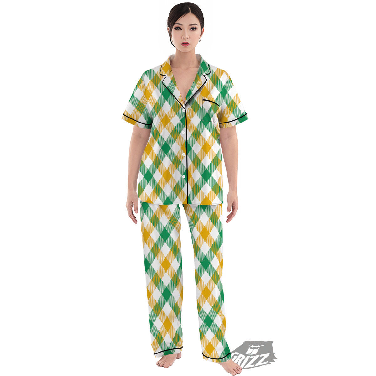 Patrick's Day Irish Plaid Print Women's Pajamas Set-grizzshop