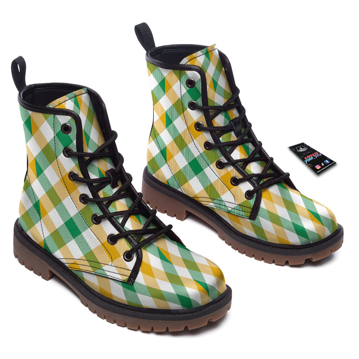 Patrick's Day Irish Plaid Print Work Boots-grizzshop