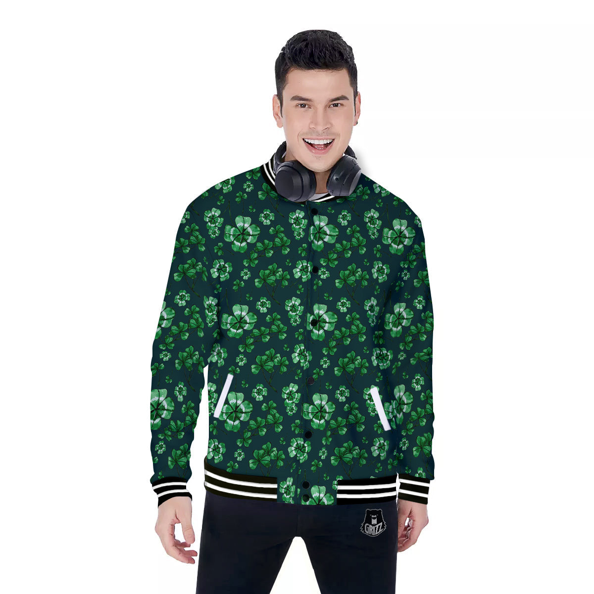 Patrick's Day Watercolor Saint Print Pattern Baseball Jacket-grizzshop