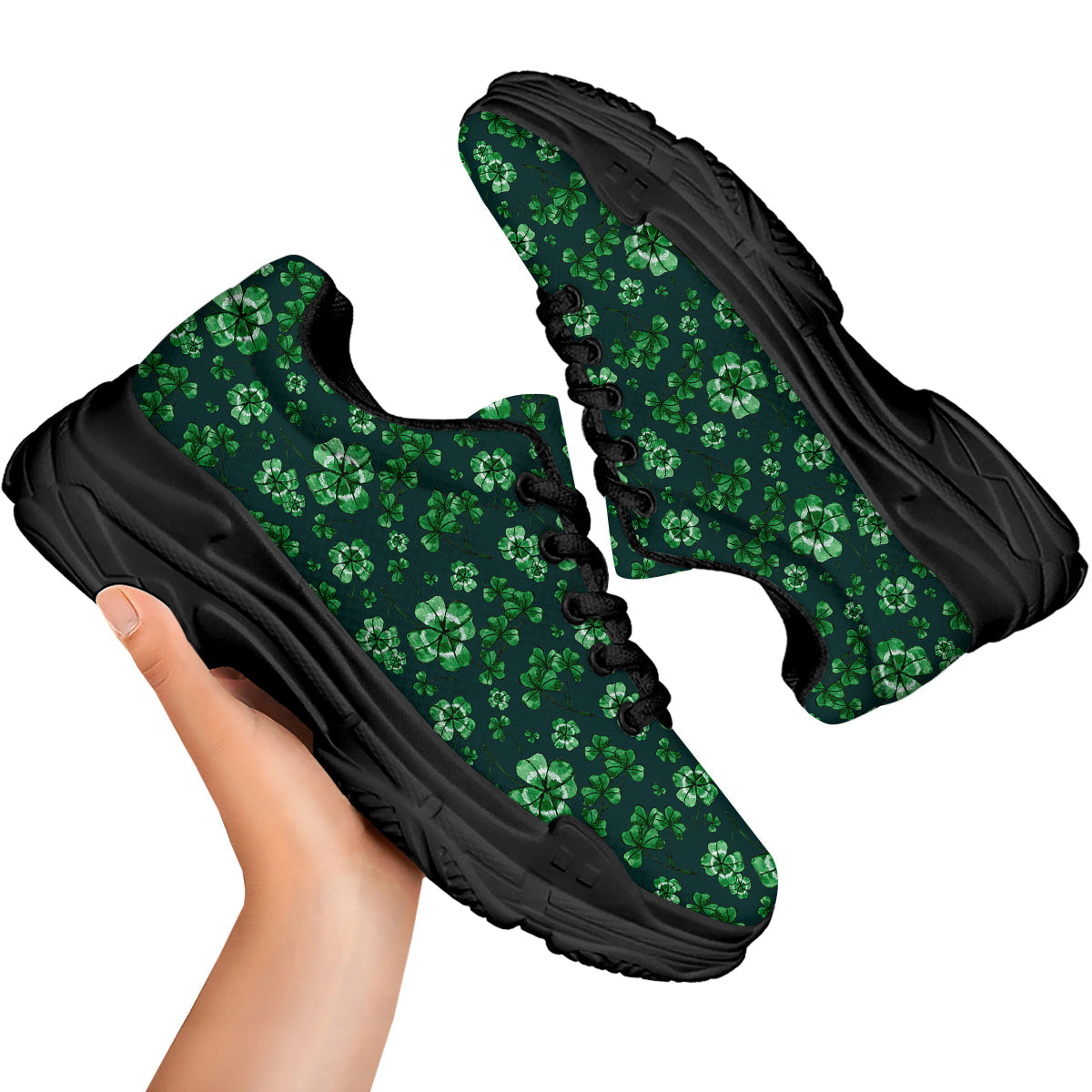 Patrick's Day Watercolor Saint Print Pattern Black Chunky Shoes-grizzshop