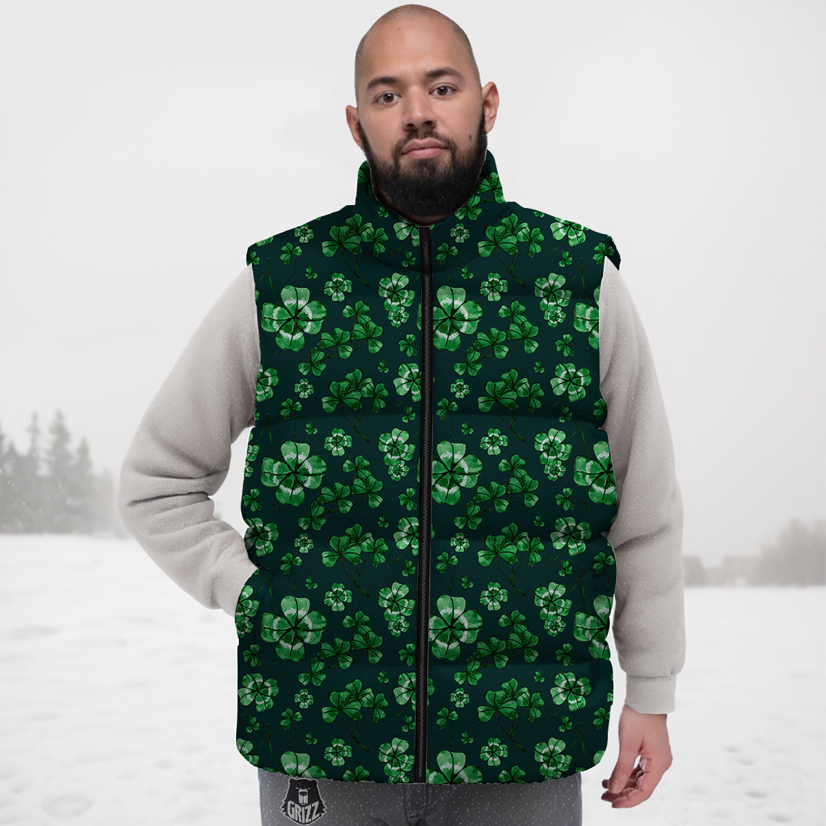 Patrick's Day Watercolor Saint Print Pattern Down Vest