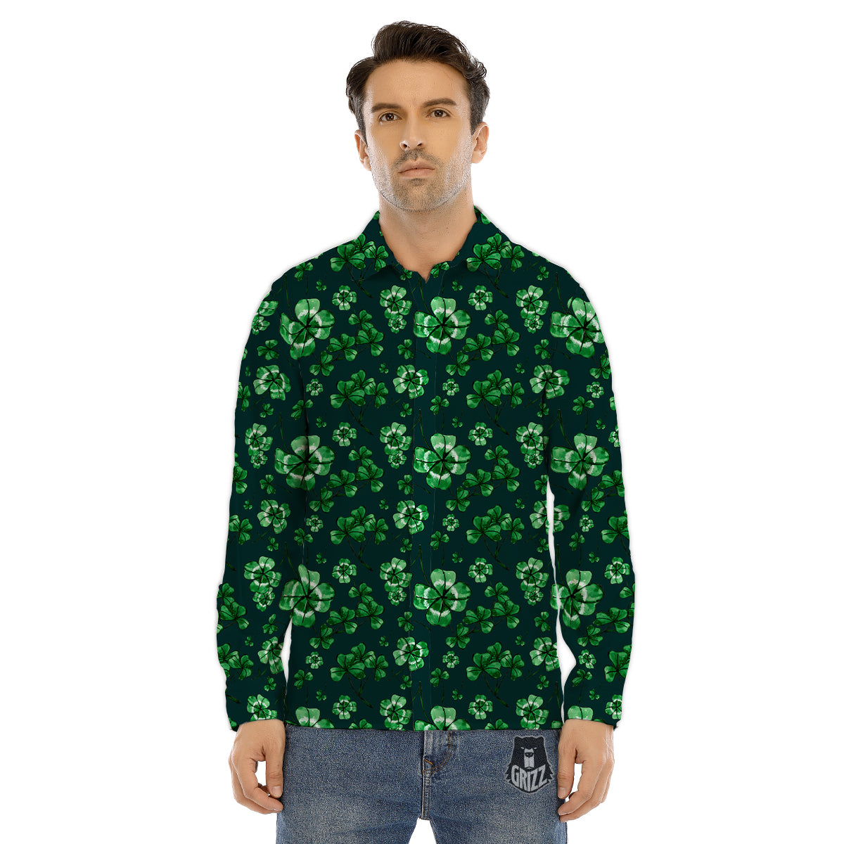 Patrick's Day Watercolor Saint Print Pattern Men's Dress Shirts-grizzshop