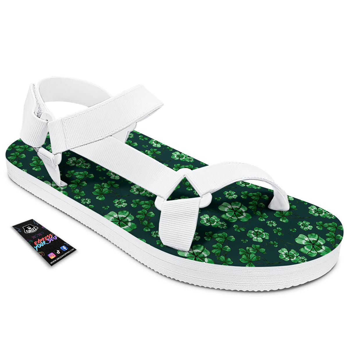 Patrick's Day Watercolor Saint Print Pattern White Open Toe Sandals-grizzshop