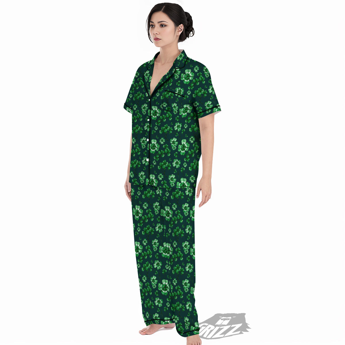 Patrick's Day Watercolor Saint Print Pattern Women's Pajamas Set-grizzshop