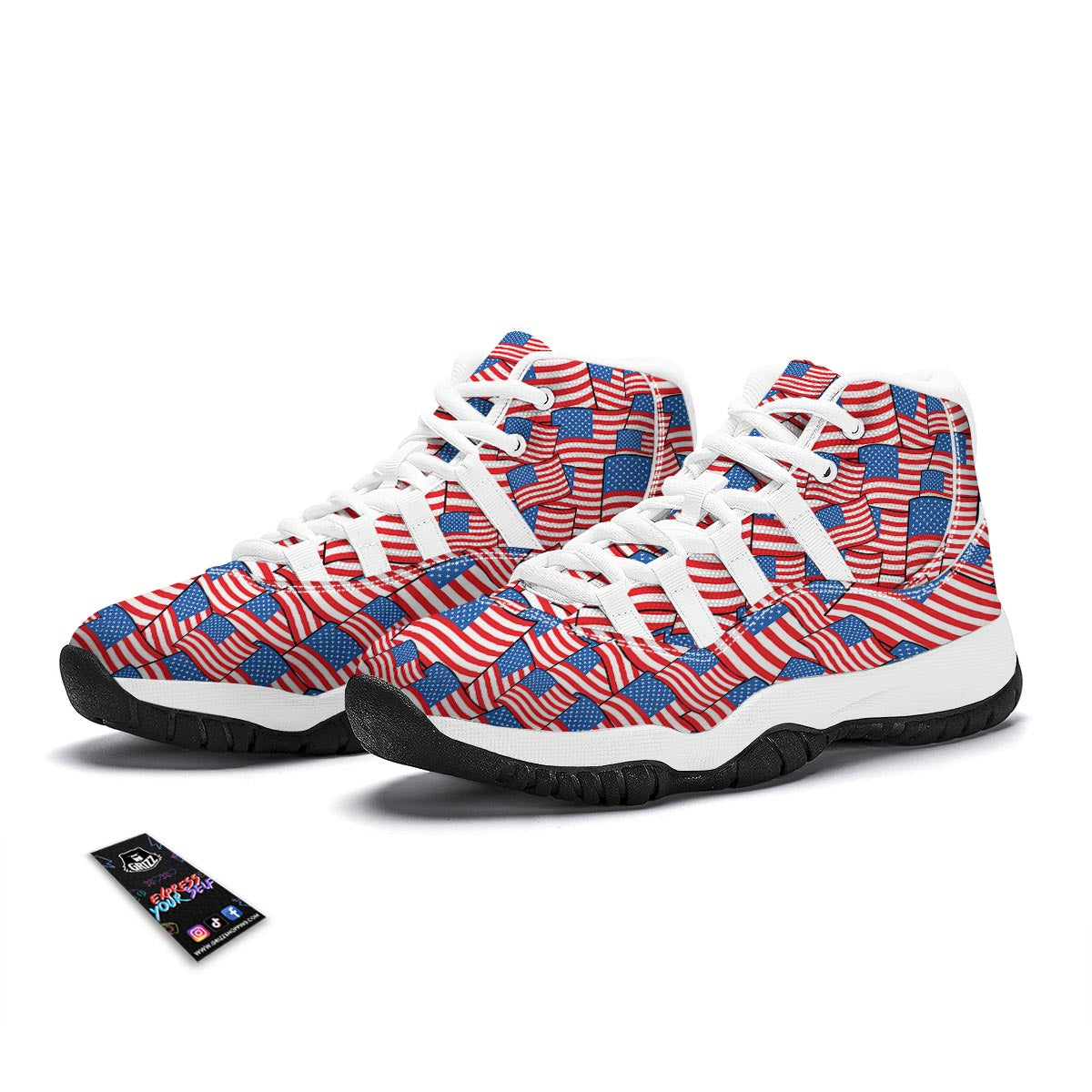 Patriot Pattern Print White Bball Shoes-grizzshop