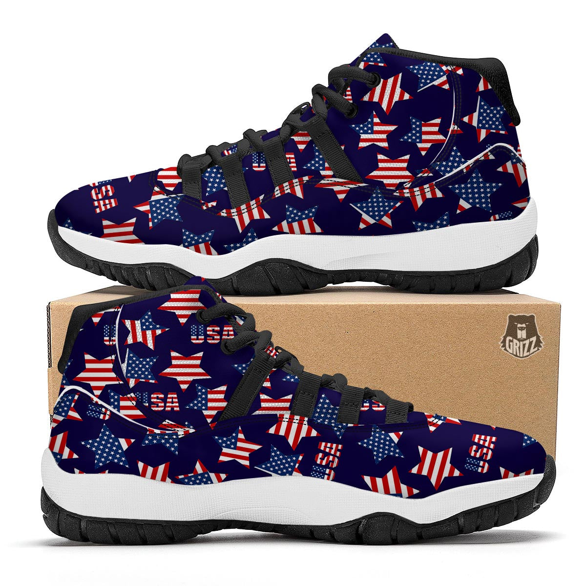 Patriot Usa Pattern Print Black Bball Shoes-grizzshop