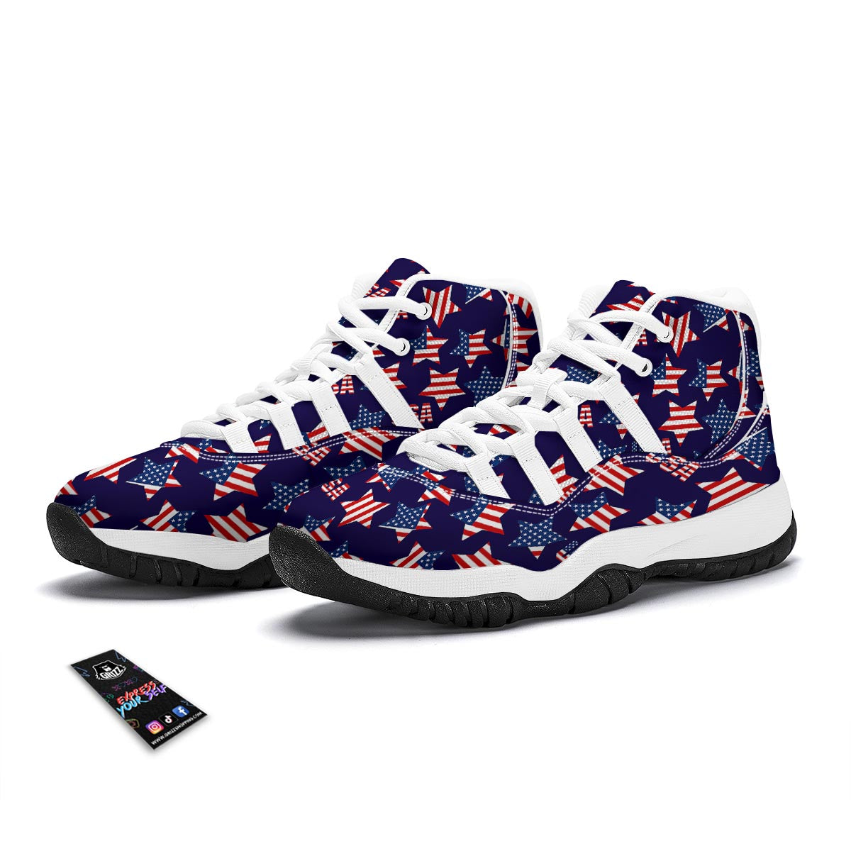 Patriot Usa Pattern Print White Bball Shoes-grizzshop