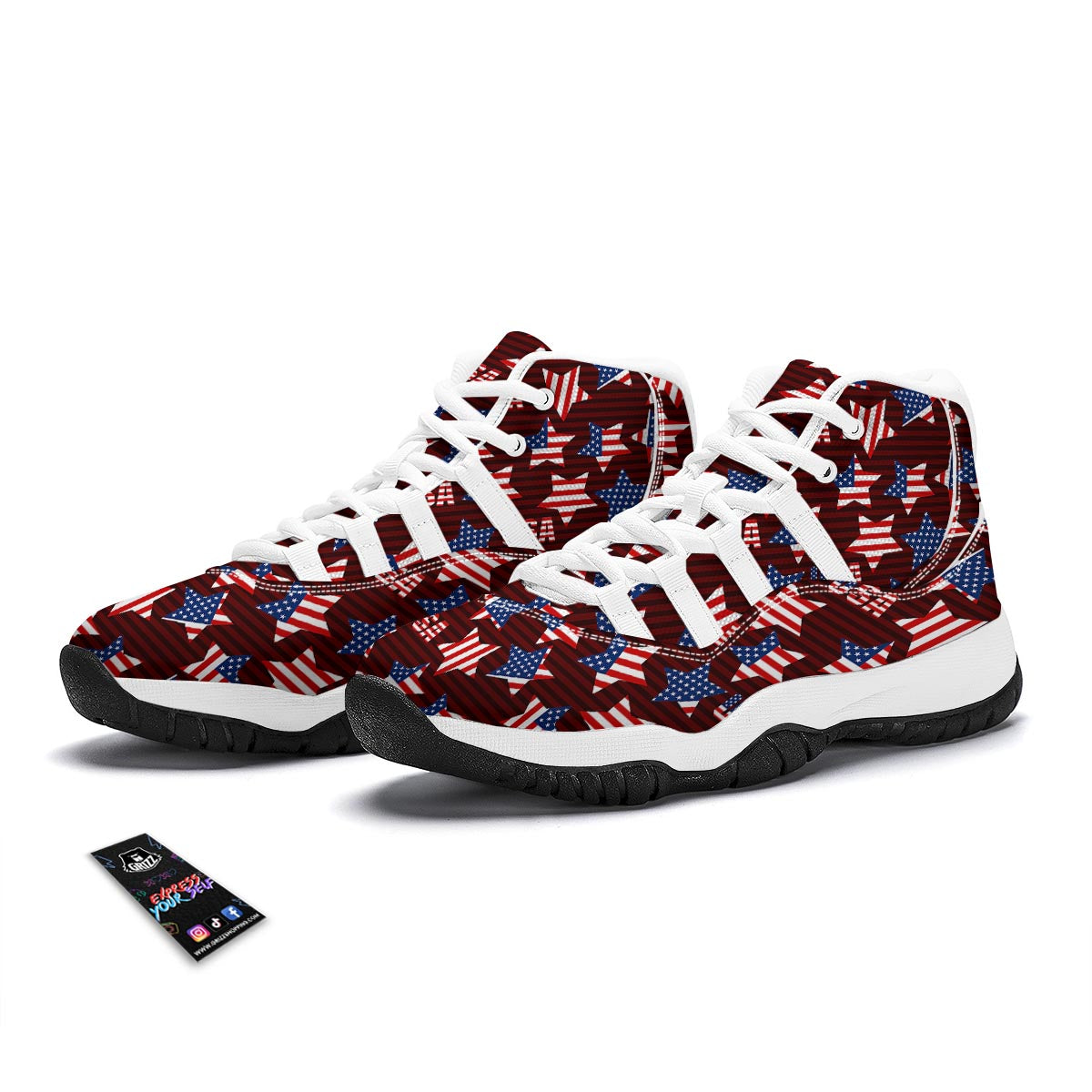 Patriot Usa Print Pattern White Bball Shoes-grizzshop