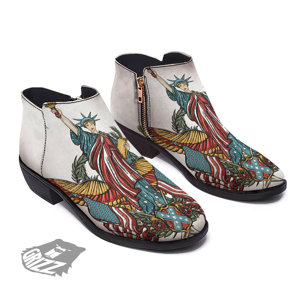 Patriotic Art Statue Of Liberty Print Ankle Boots-grizzshop