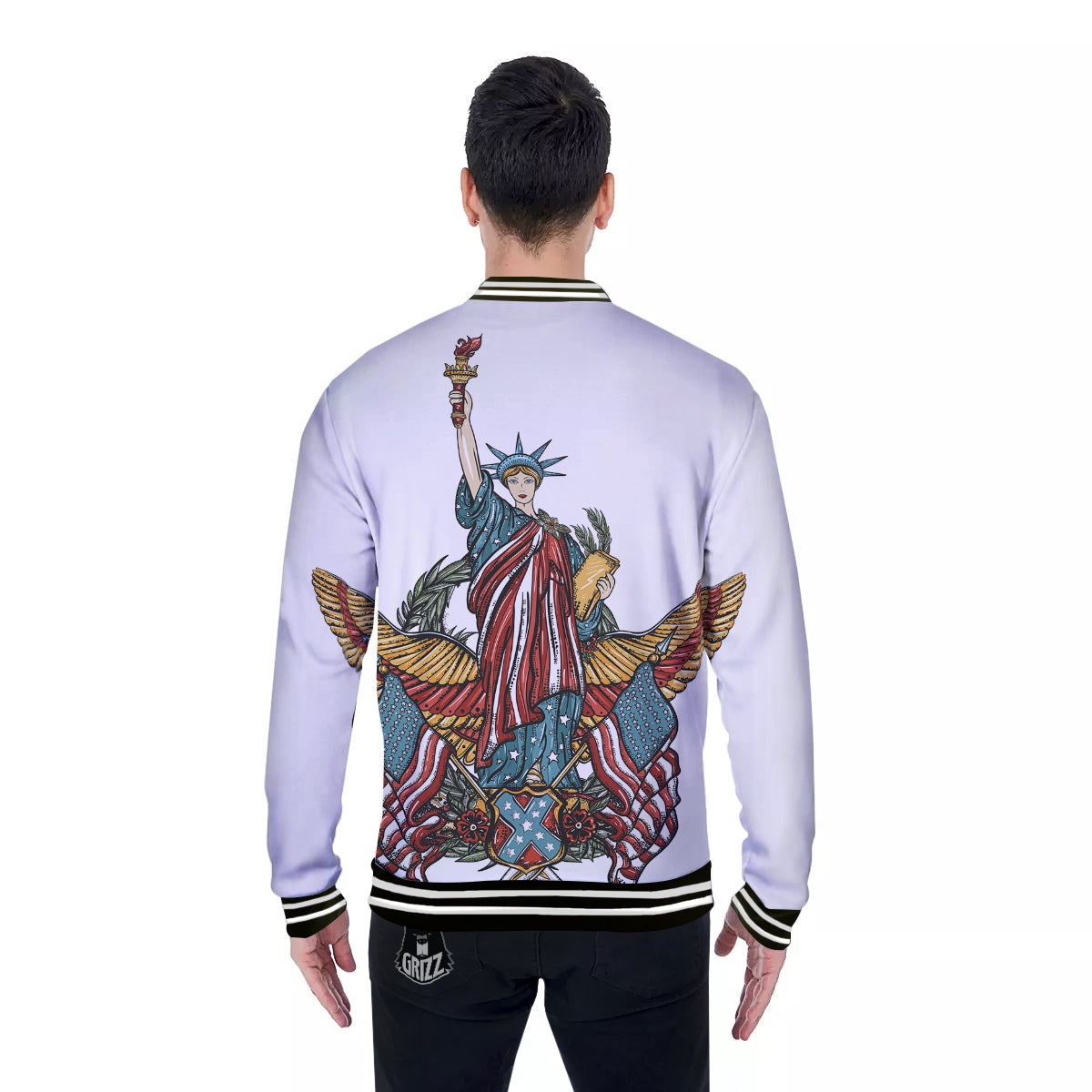 Patriotic Art Statue Of Liberty Print Baseball Jacket-grizzshop