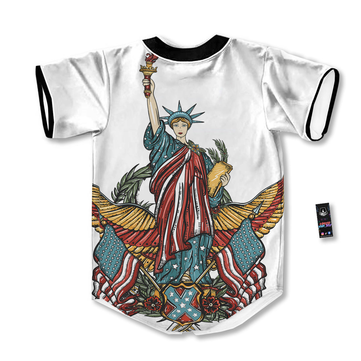 Patriotic Art Statue Of Liberty Print Baseball Jersey-grizzshop