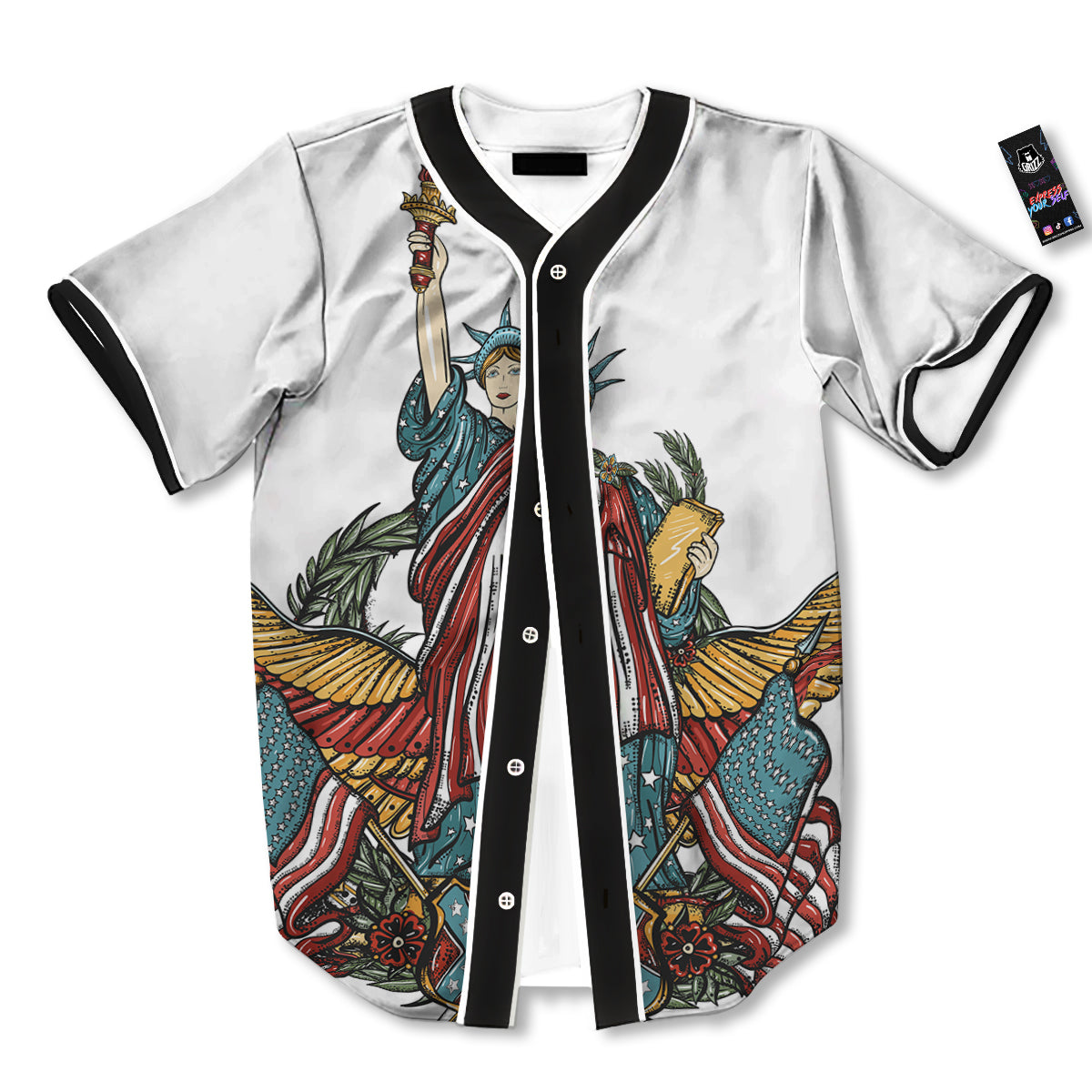 Patriotic Art Statue Of Liberty Print Baseball Jersey-grizzshop