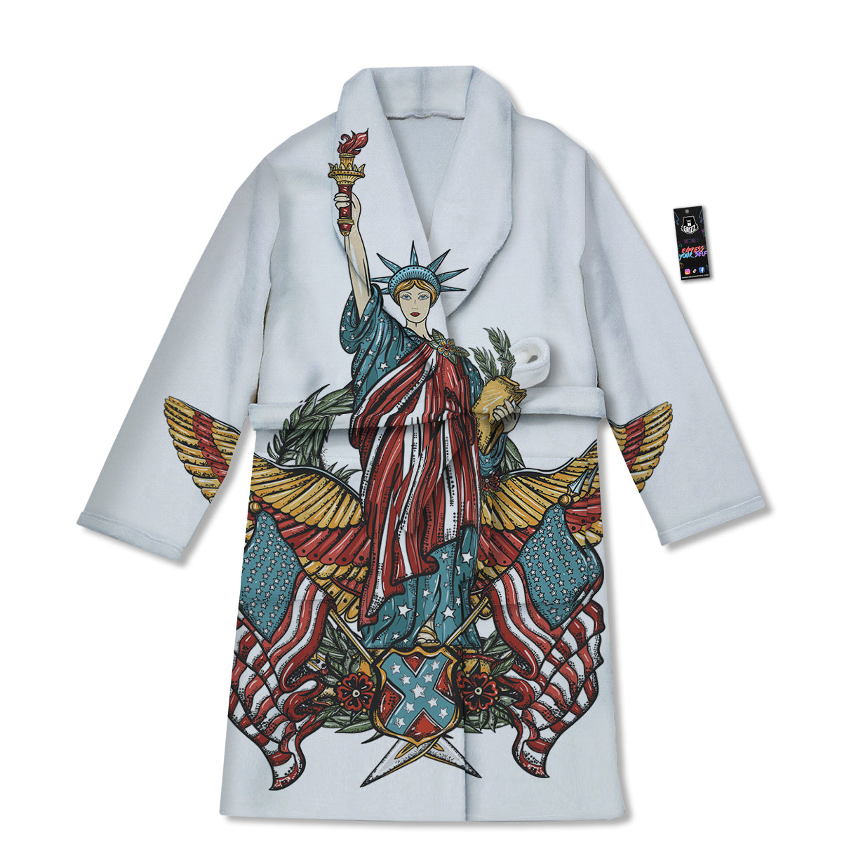 Patriotic Art Statue Of Liberty Print Bathrobe-grizzshop