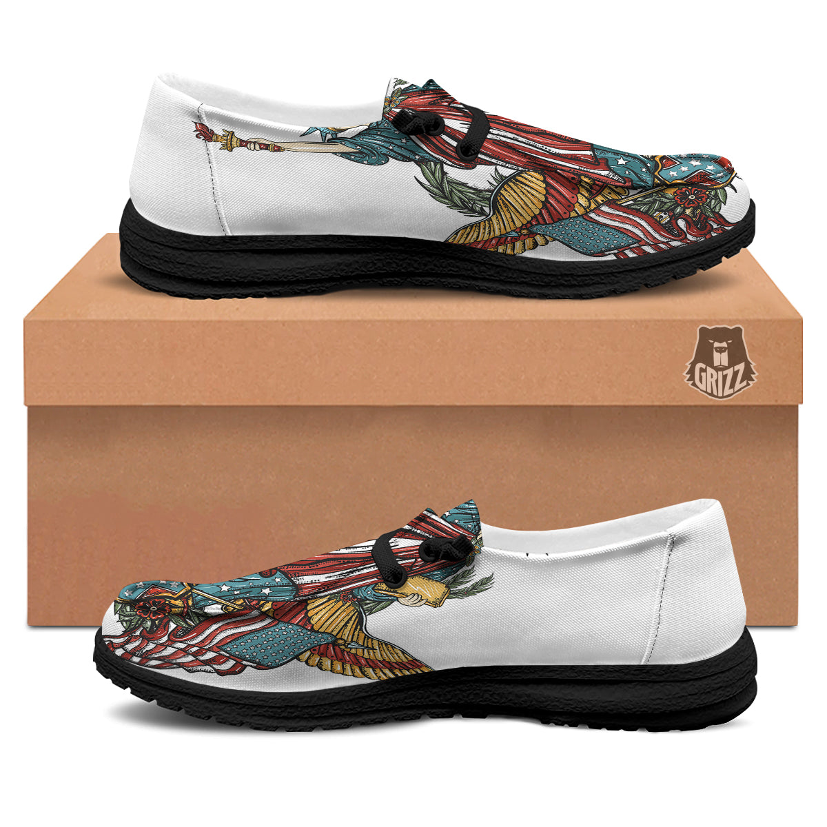 Patriotic Art Statue Of Liberty Print Black Loafers-grizzshop