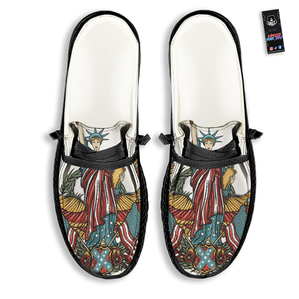 Patriotic Art Statue Of Liberty Print Black Loafers-grizzshop