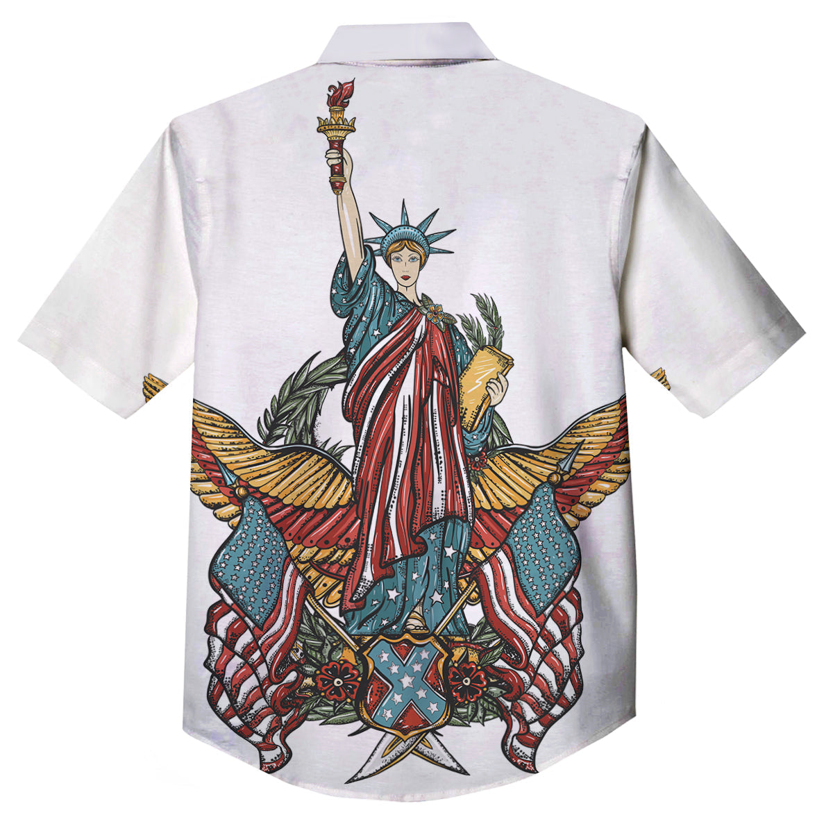 Patriotic Art Statue Of Liberty Print Button Up Shirt-grizzshop