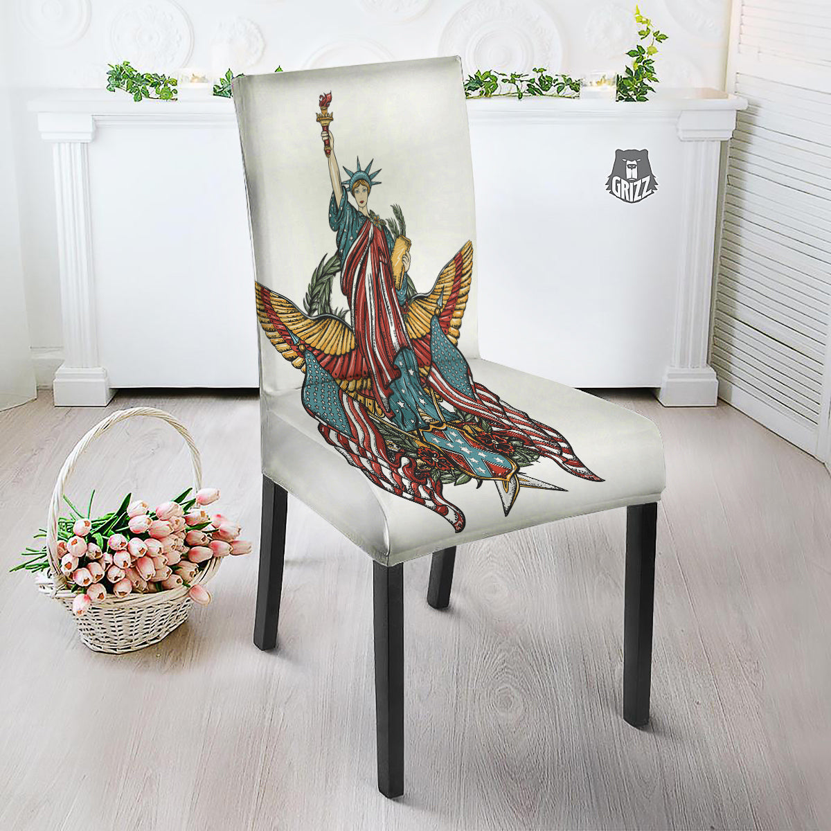 Patriotic Art Statue Of Liberty Print Dining Chair Slipcover-grizzshop