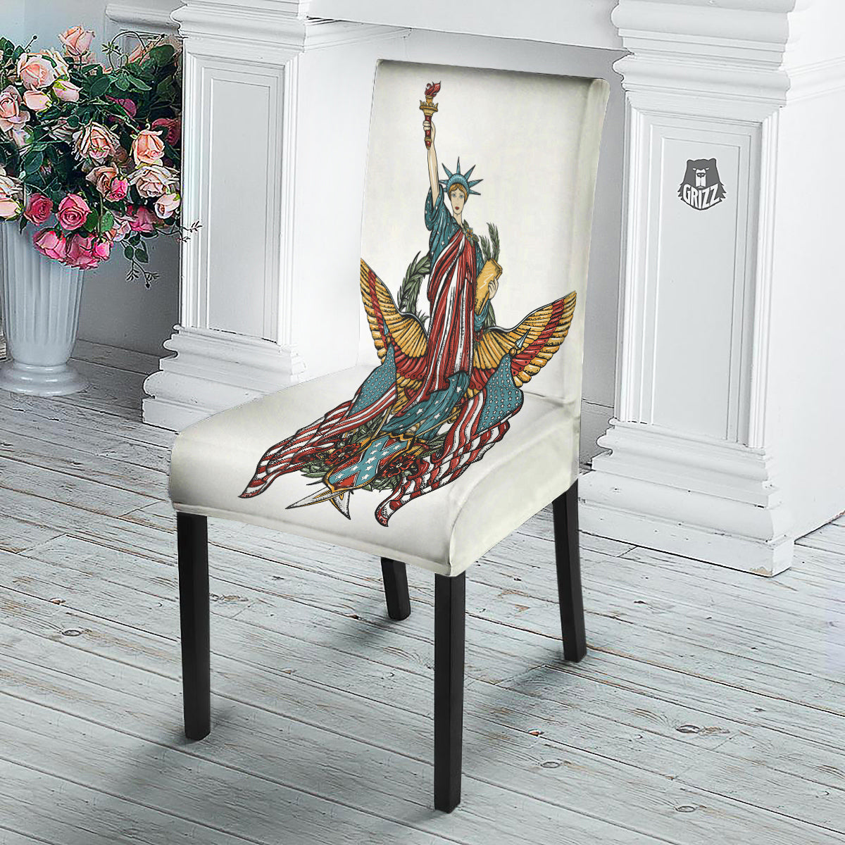 Patriotic Art Statue Of Liberty Print Dining Chair Slipcover-grizzshop